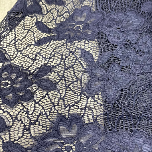 Navy Heavy Weight Stretch Lace - remnant 60cm