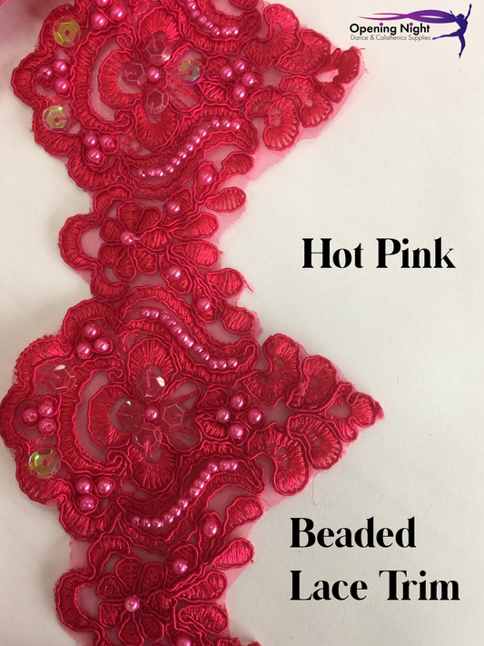 Hot Pink - Beaded Lace Trim